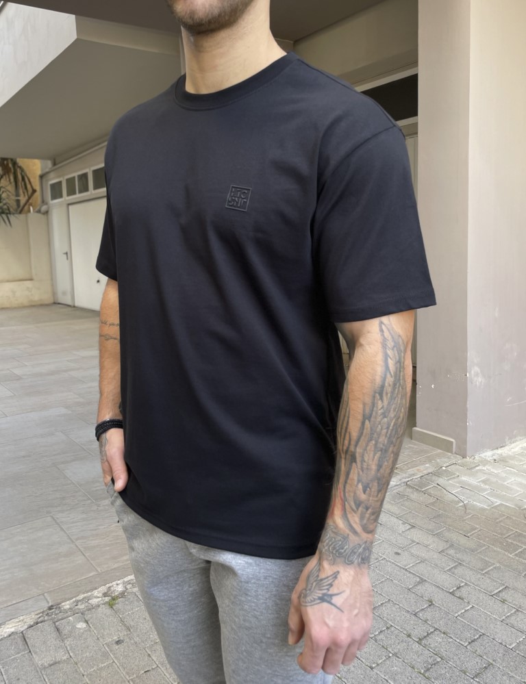 Ανδρικό βαμβακερό μαύρο Oversized T-shirt με τύπωμα 17458 φωτογραφία